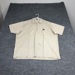 Ben Davis Work Shirt Mens XL Tan Quarter Zip Short Sleeve Heavyweight Utility